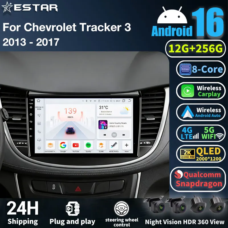Radio para Auto con Sistema Inteligente Android 16 y WIFI para Chevrolet Tracker 3 Trax 2013 2014 2015 2016 2017, Reproductor GPS, Accesorios WIFI