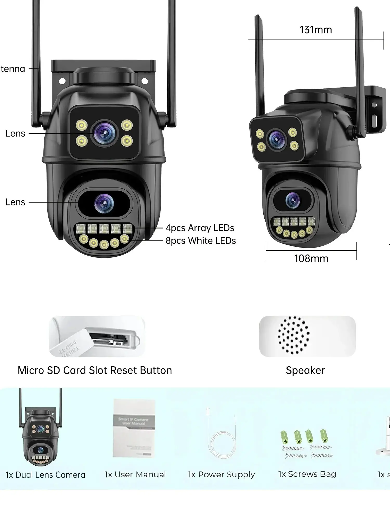 كاميرا 8MP 4K xiaolian PTZ Wifi مع عدسة مزدوجة شاشات مزدوجة AI كشف الإنسان كاميرا IP لاسلكية خارجية CCTV الأمن