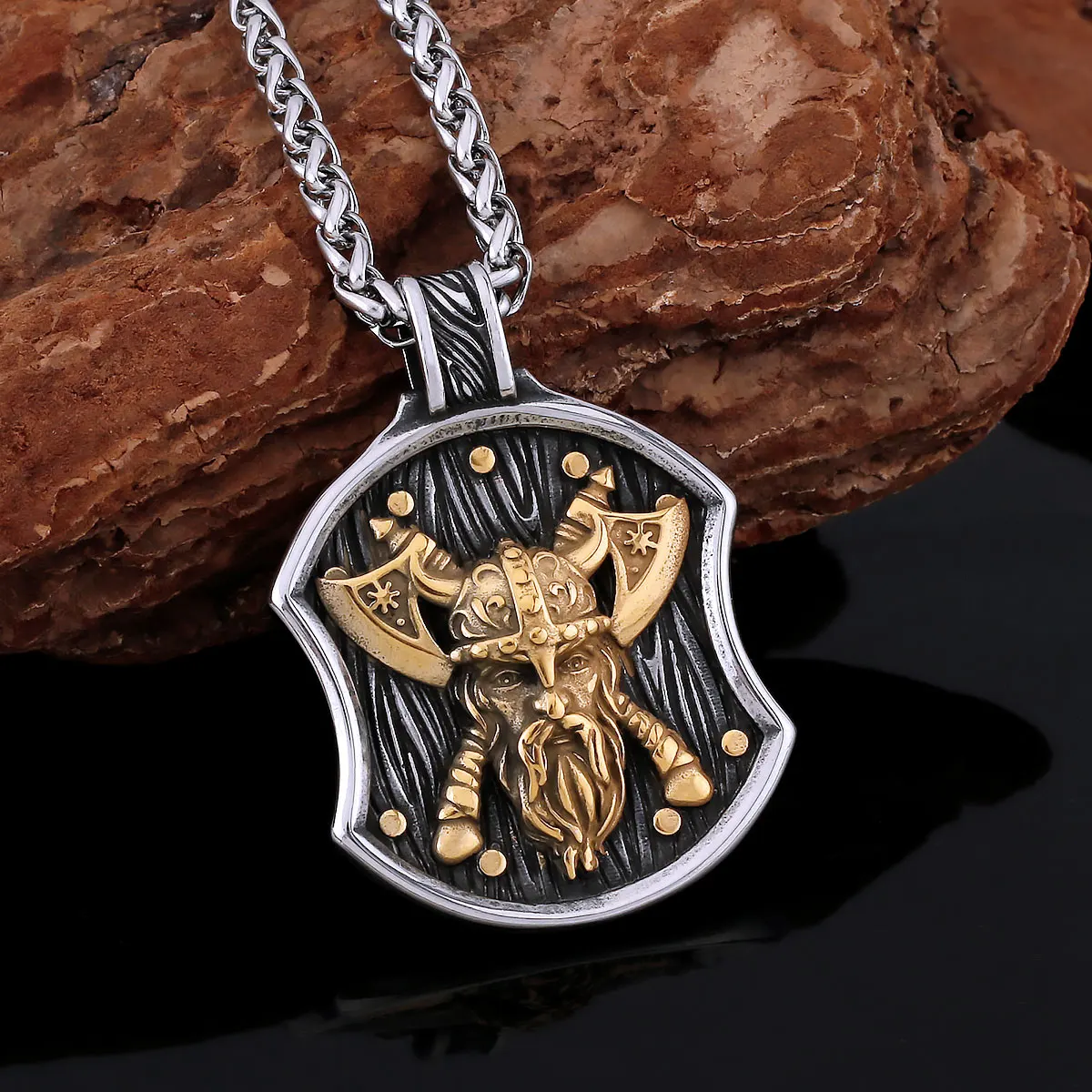 Stainless Steel Vintage Vikings Warrior Axe Necklace Nordic Slavic Men's Gold Color Fashion Pendant Tough Guy Jewelry Gift