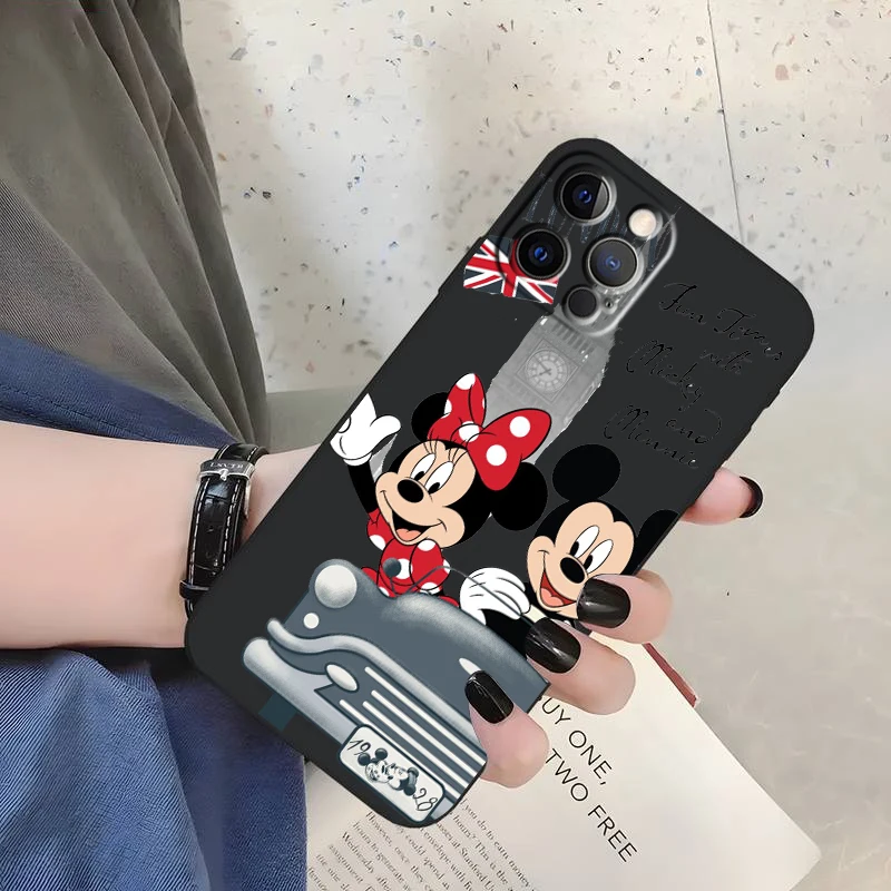 Coque de téléphone Disney London Minnie pour iPhone, coque noire, iPhone 15 14 13 12 11 XS Poly X 8 7 SE Pro Max Plus Mini