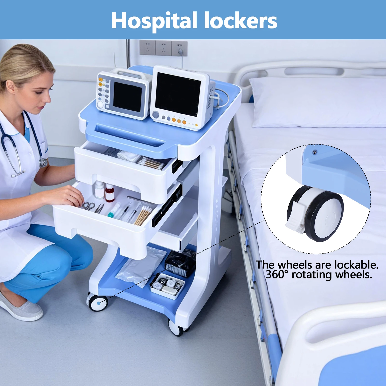 

Трехуровневая тележка для салона красоты с 2 ящиками, ультразвуковая тележка для лабораторий, максимальная нагрузка 110 фунтов, для использования в больницах и клиниках