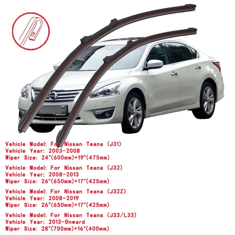 For Nissan Teana Saloon J31 J32 J33 L33 2003 2008 2010 2013 2014 2016 2018 2019 2020 2022 Car Double Rubber Windshield Wiper