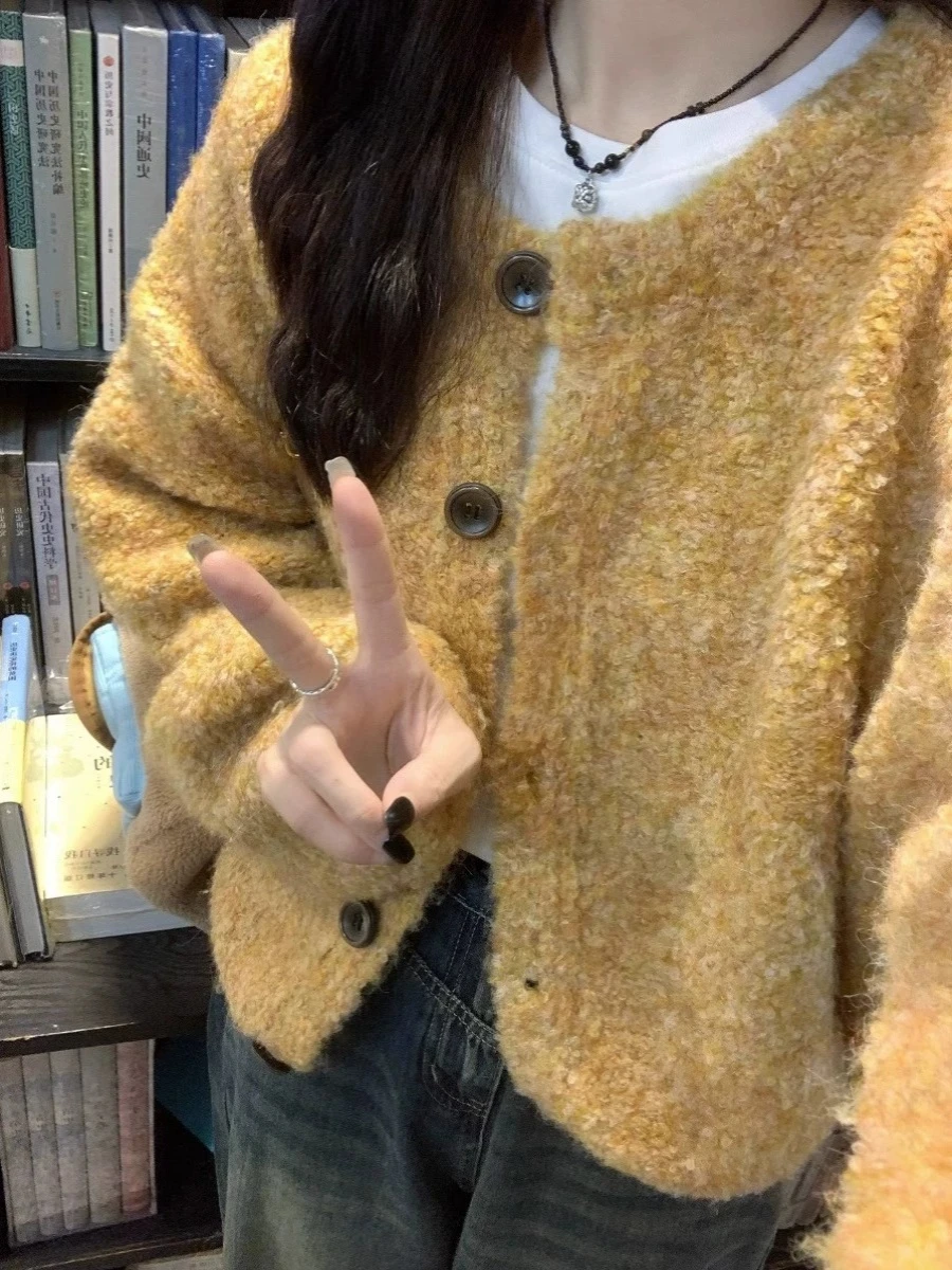 

Retro Slim Fit round Ne Knitted ort Sweater Cardigan Loose Sle Autumn Winter New Arrival Women's Faion Outerwear