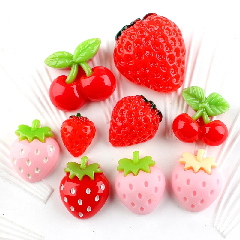 10pcs Mix Cherry Strawberry Acrylic Charms Fashion Fruit Slice Children's Rubber Band Material Diy Hairpin Jewelry Accessories