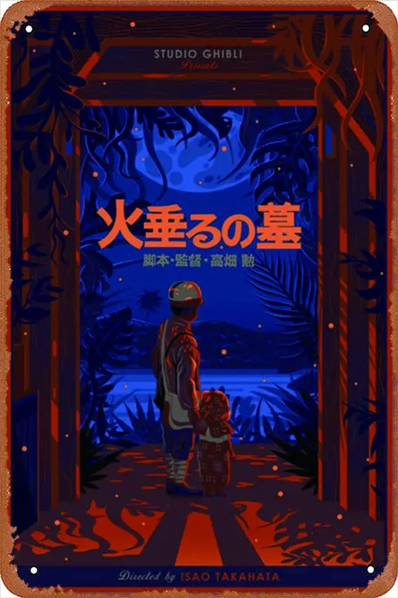 The Fireflies - Isao Takahata - Studio Ghibli Japanese, Póster Artístico de película animada, letreros de estaño de Metal, letrero de decoración de pared para habitación, 8x12 pulgadas