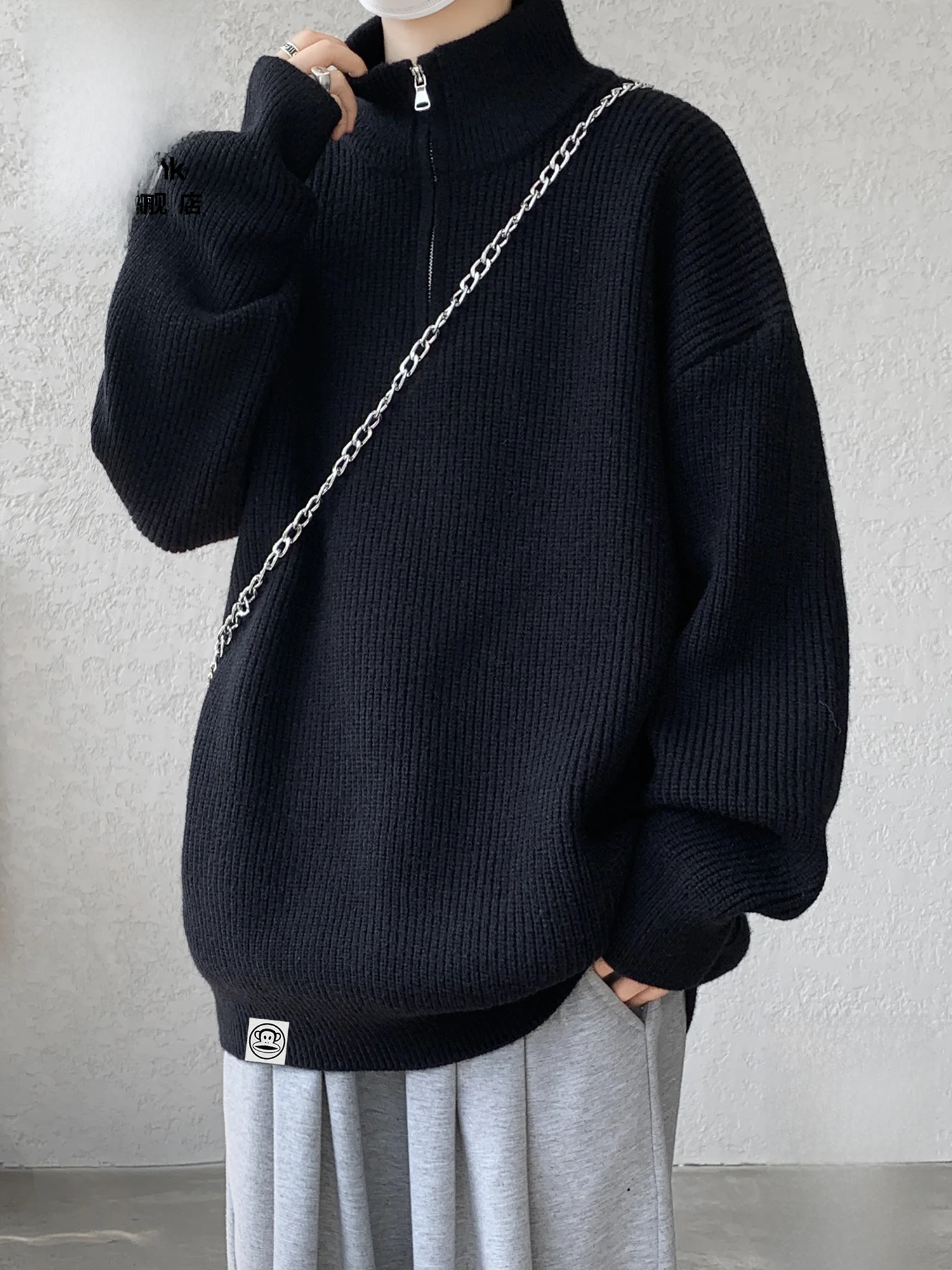 

PaulFrank Winter f Zipper Stand Collar Knitted Sweater Men's Casual Top Warm Cozy Polyester Blend Long Sve Faionable