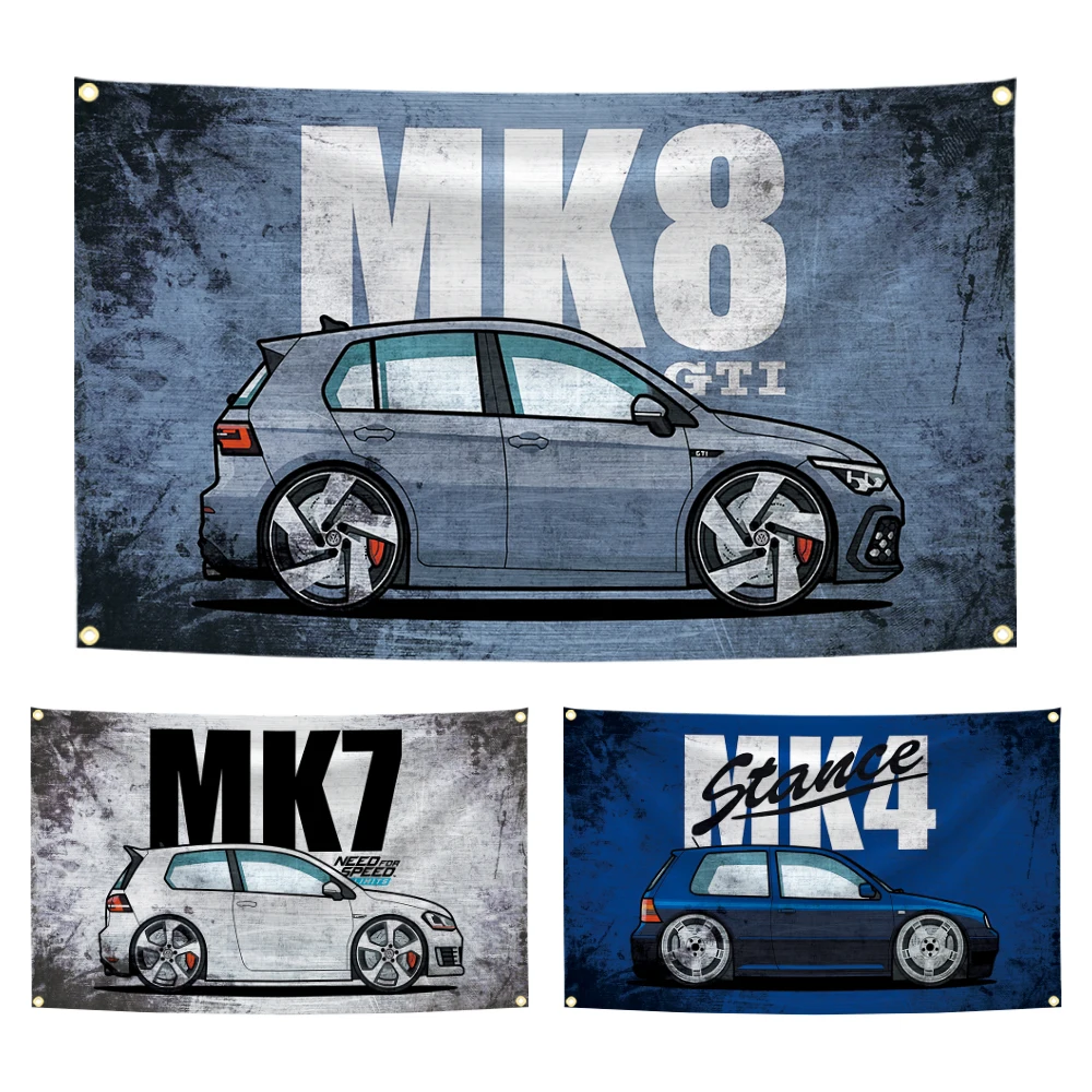 Retro V-VWs MK GT Classic Car JDM Flag 90x150cm Polyester Printing Banner for Garage Wall Art Home Outdoor Decoration Tapestry
