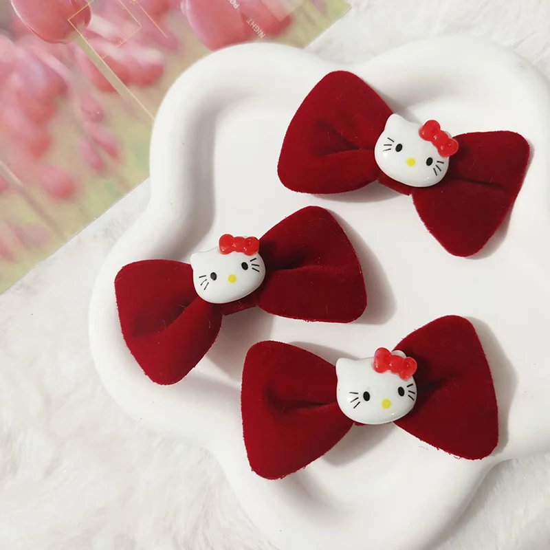 1Pc Kawaii Sanrio accessori Red Bow Hello Kitty Hairpin KT Cat Hairpin Ins Sweet Student Hairpin Hello Kitty Y2k Hairpin Gift