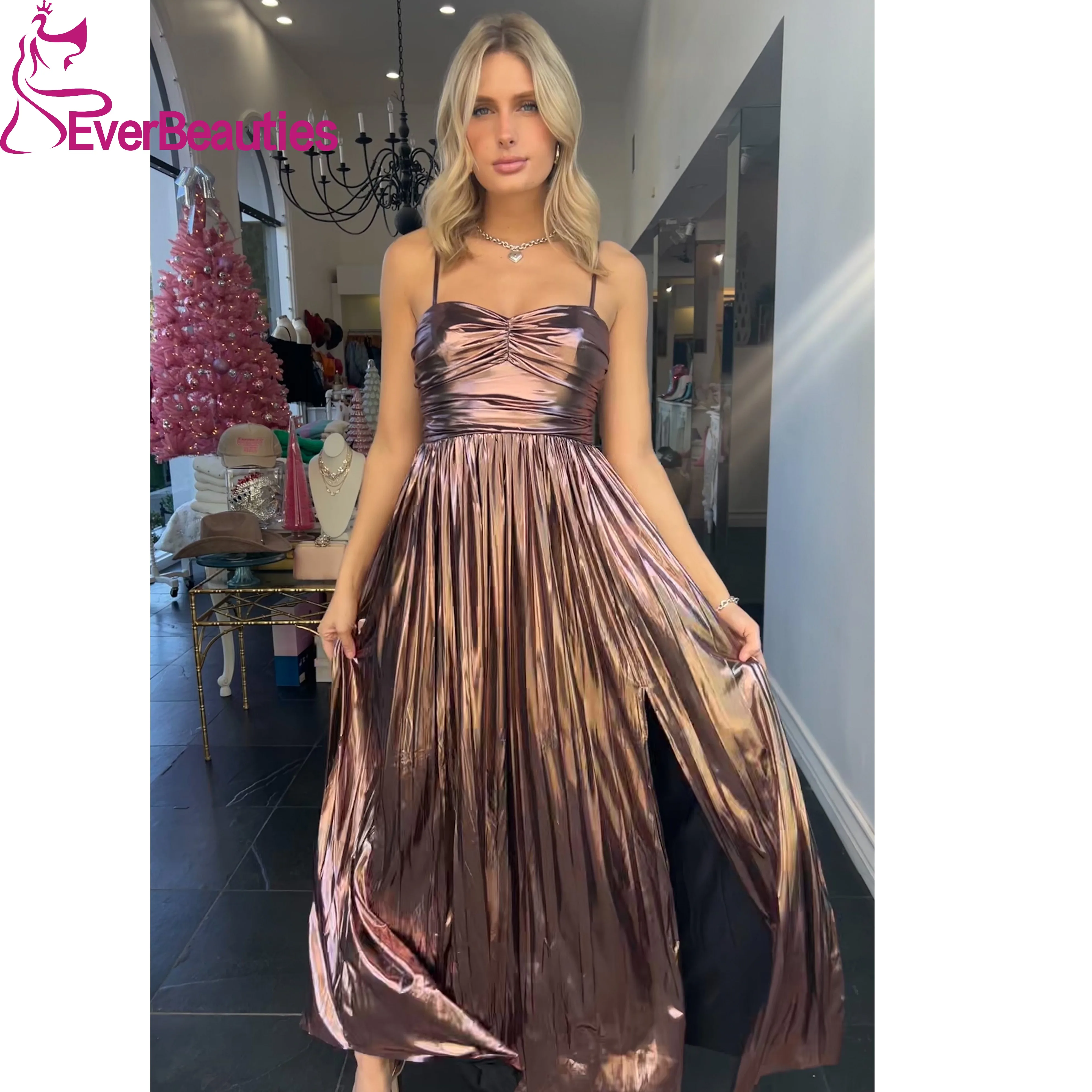 

A Line Pleated Prom Dress Sexy V Neck Vestidos De Gala Mujer Spaghetti Straps Formal Party Dress for Women 2024