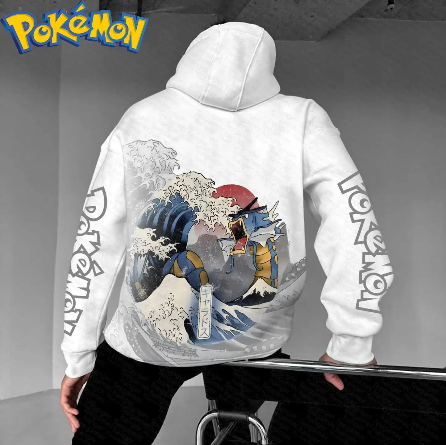 Pokemon Anime Gyarados Baumwolle Hoodie Harajuku Hosen Set Blau Meer Welle Drachen Muster Zwei Stück Outfit Casual Streetwear