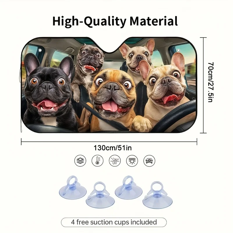 1pc Fun Bulldog Family Road Trip Multifunctional Car Sunshade, Universal in All Seasons, Keep Your Car Comfortable