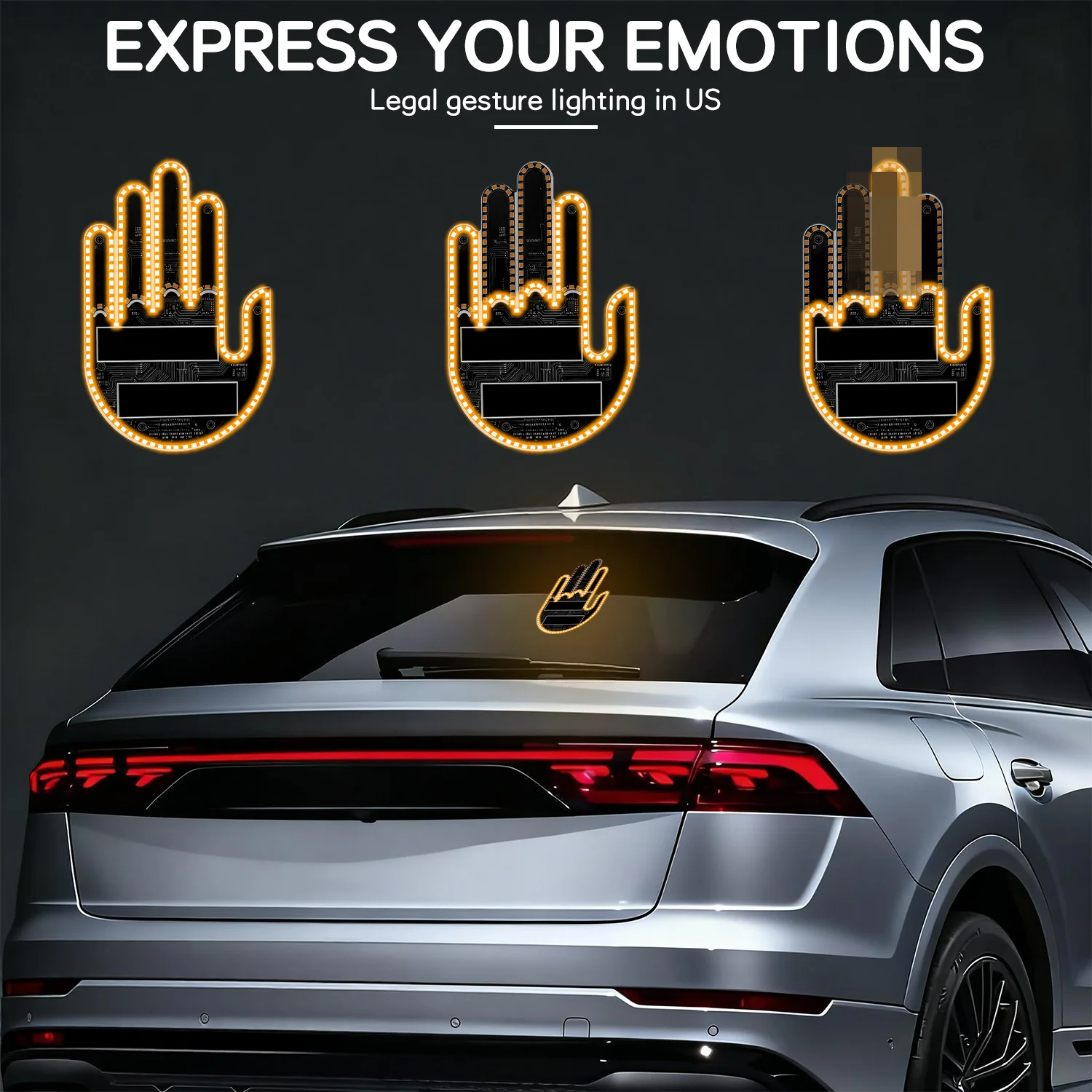 Creative Fun Car Finger Light Gesture Lamp Car Interior Rear Windshield LED Gesture Sign Middle Finger Sign Warning Brake Light