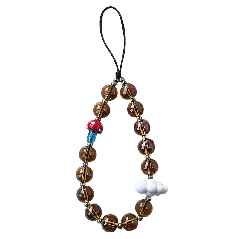 1szt Maillard Color Retro Style Amber Crystal Glass Beaded Cloud Mobile Phone Chain Pendant