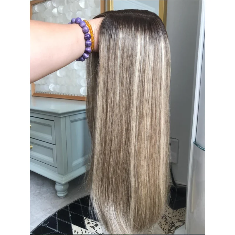 

Термобезопасный синтетический парик Темный корень Пепельно-русый и коричневый мелирование 13 на 4, высококачественный парик, вариант с несколькими проборами - реалистичный парик