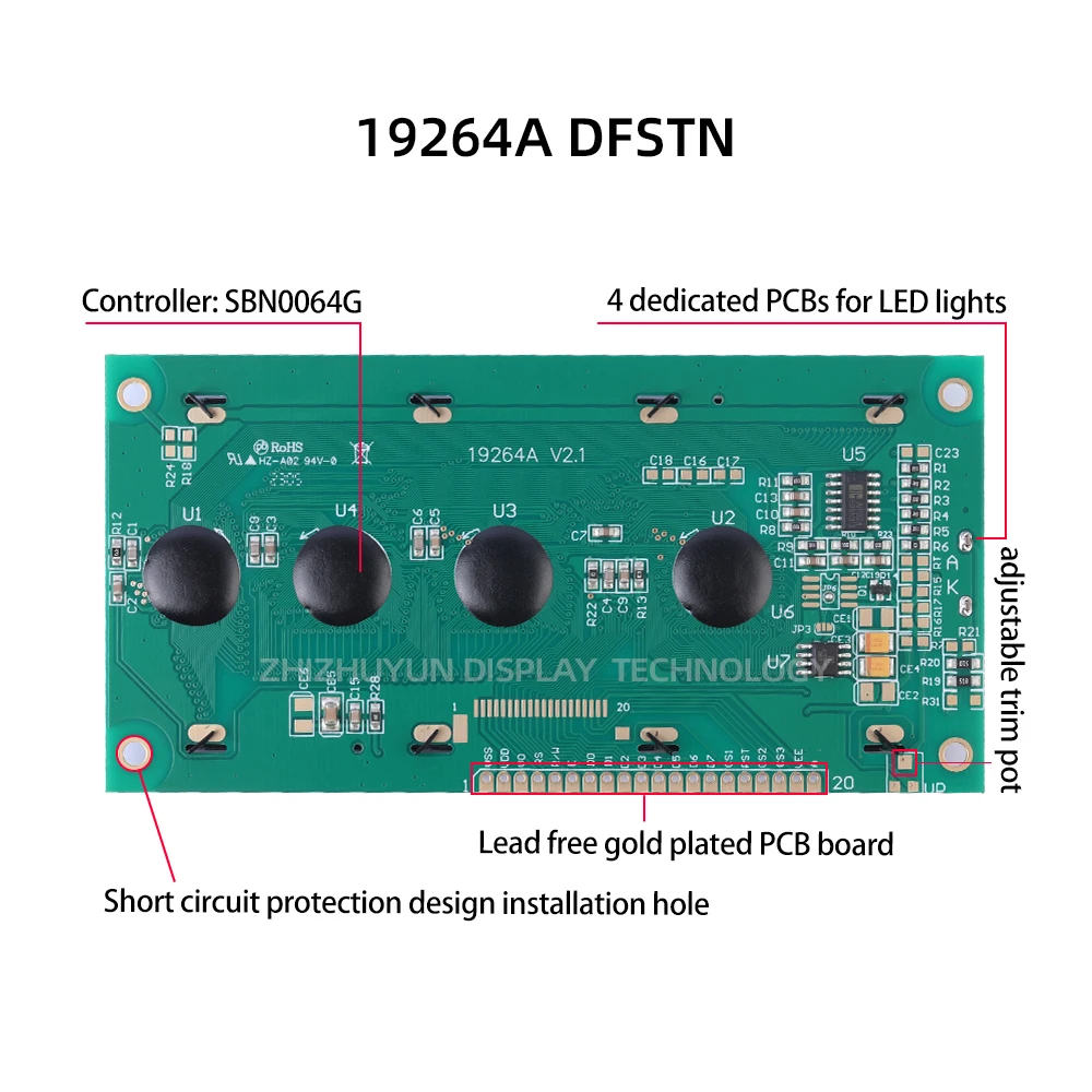 Export Quality 19264A Display Module DFSTN Black Film Emerald Green Characters 130MM*654MM KS0107 Text Display LCD Screen