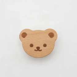 Children's Room Cartoon Wooden Handle Cabinet Door Solid Wood Handle Drawer Single Hole Teddy Bear Wooden Small Handle