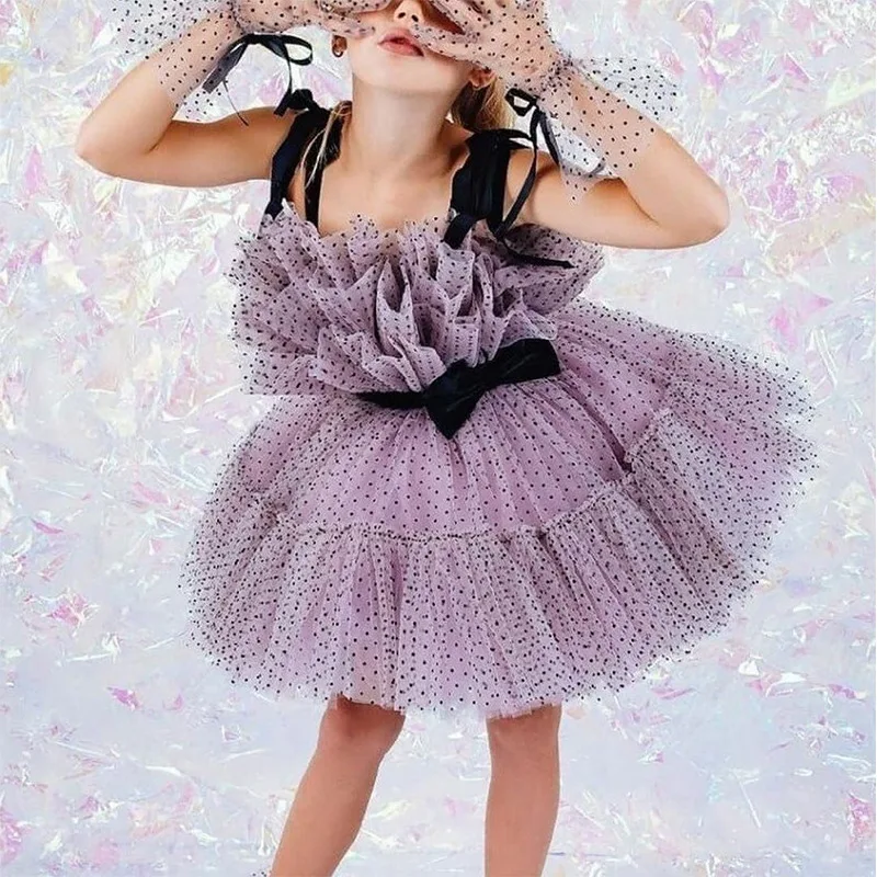 Purple Suspender Children's Dress Skirt 2022 Spring New Baby Birthday Fluffy Princess Skirt Christmas Girl Catwalk Fluffy Skirt