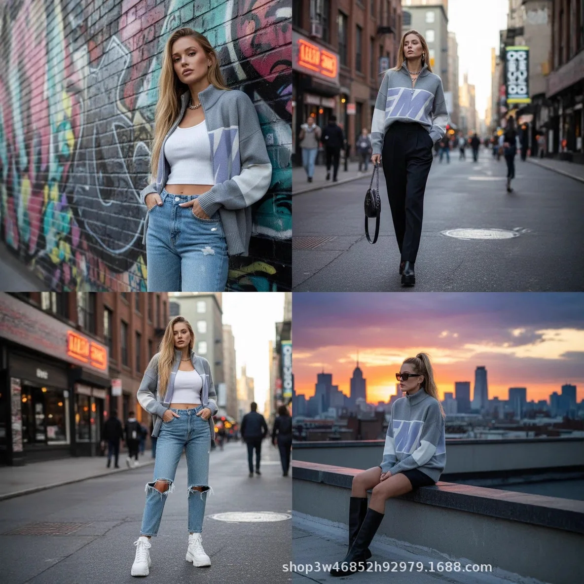 

EME Sweater Jacquard Double Zipper Sweater with European and American Alphabet Street Clothing Y2k Clothes Same Gender Sweater