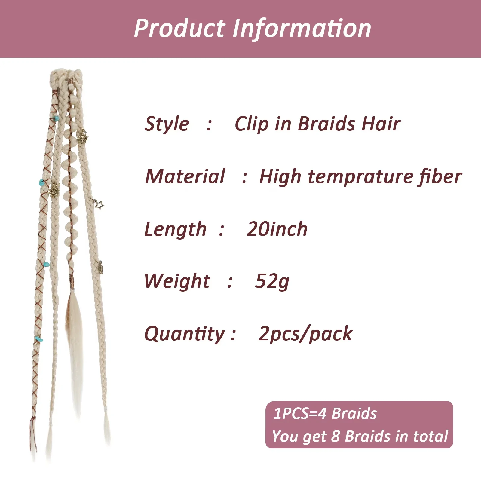 Clip in Braid Hair Extensions for Women, 20