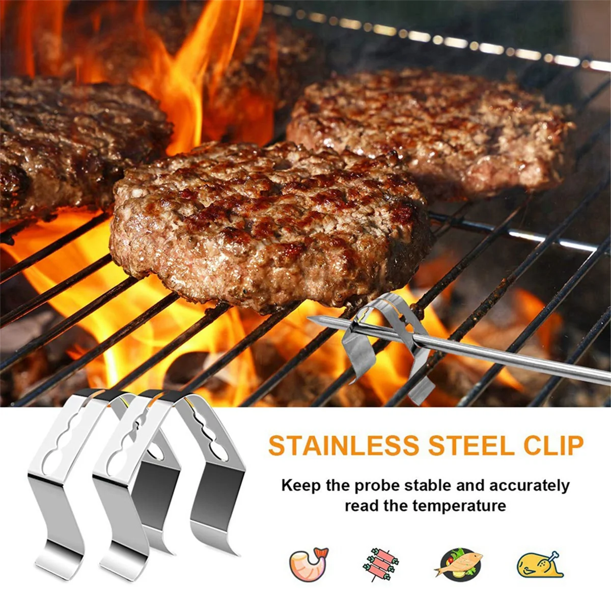 A72P 2 عبوة لمجسات اللحوم، ملحقات شوايات الدخان بمستشعر درجة الحرارة مع مشبك مسبار #3