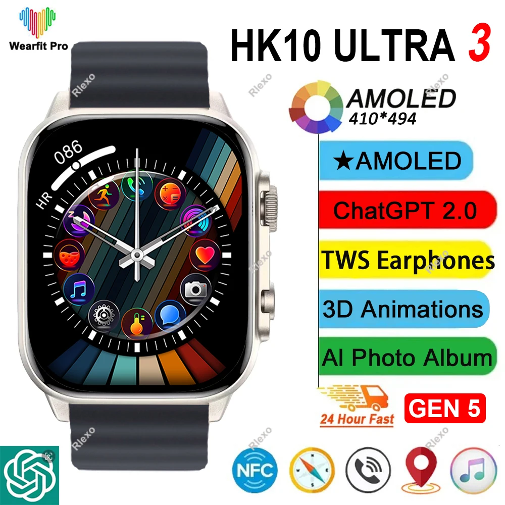 Оригинальные Смарт-часы HK10 Ultra 3 Gen5 диаметром 49 мм с Amoled-экраном, меню 3D, общение, фотография, измерение сердечного ритма, Смарт-часы для IOS, Android, 2024