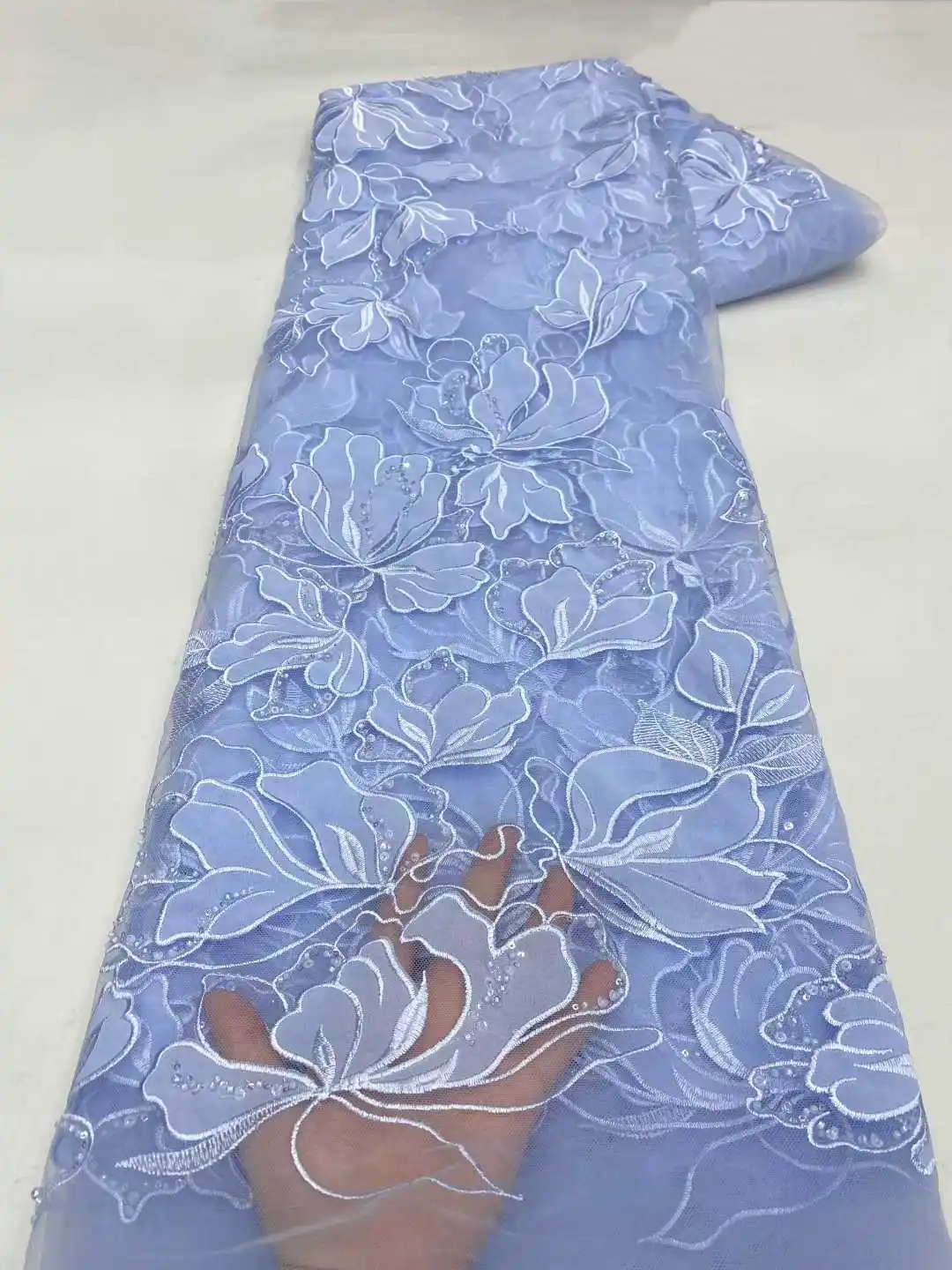 

Chiffon African Sequins Groom Lace Fabric High Quality French Tulle Lace Fabric 2025 Embroidery Nigerian Lace Fabrics