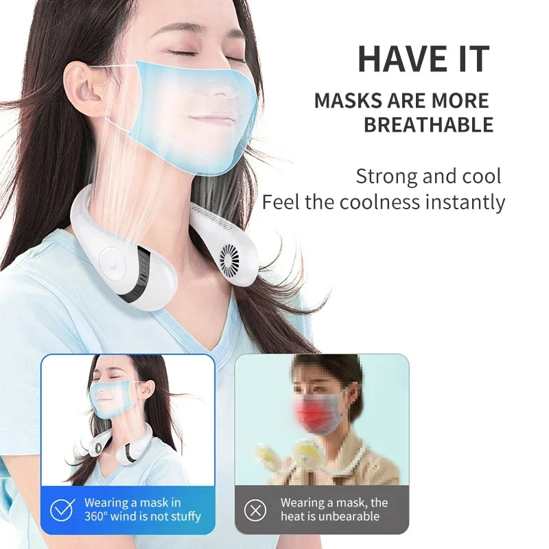 พัดลมห้อยคอ Xiaomi 5000มิลลิแอมป์ต่อชั่วโมงแบบพกพาพับได้ไร้ใบพัดระบายอากาศ Type-C ชาร์จ360องศาสำหรับพัดลมปรับอากาศ