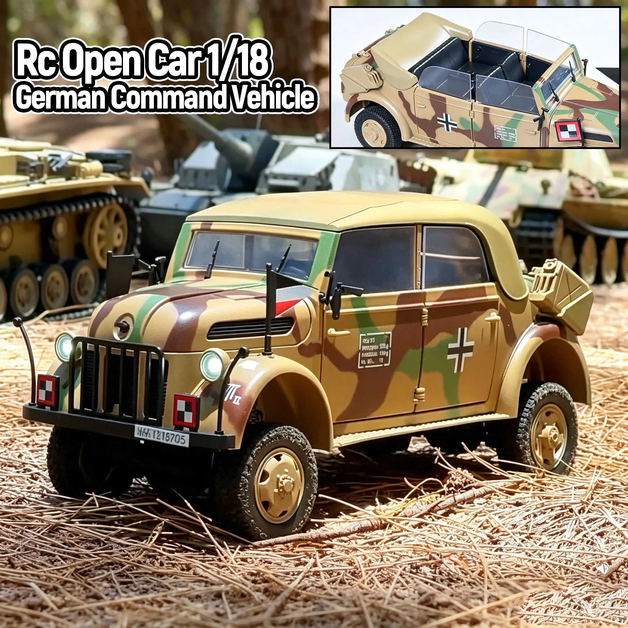 Rc Open Car 1/18 German Command Vehicle Sound and Light Remote Control Simulation Off-road Vehicle Electric Car Model Toy