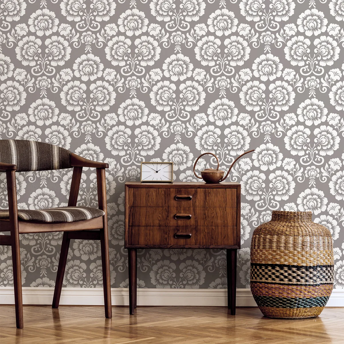 Peel and Stick Wallpaper Vintage Damask Floral Contact Paper Removable Self Adhesive Vinyl Wall Paper for Bedroom Cabinet