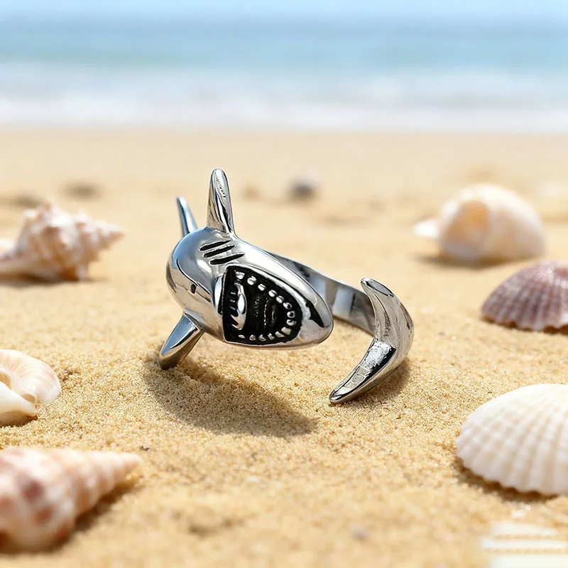 Elegant Golden Silvery Opening Women Apparel Accessories Ocean Shark Metal Leisure Holiday Finger Jewelry Girl Gift Trinket