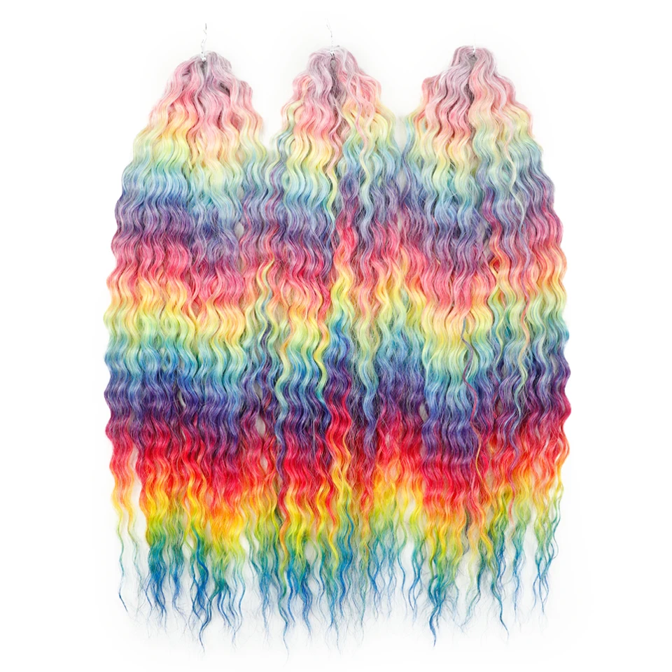 LOVE ME 24 Zoll 300g Synthetisches Haar Wasserwellen-Flechthaarverlängerungen Ombre Regenbogenfarben Tiefe Wellen Twist Häkelhaar – Detail 21