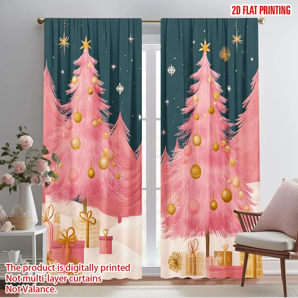 2pcs,2D plane printing Contemporary Curtains Christmas Tree & Gift Polyester (without rod) Art Deco Festive Perfect for Bedroom,