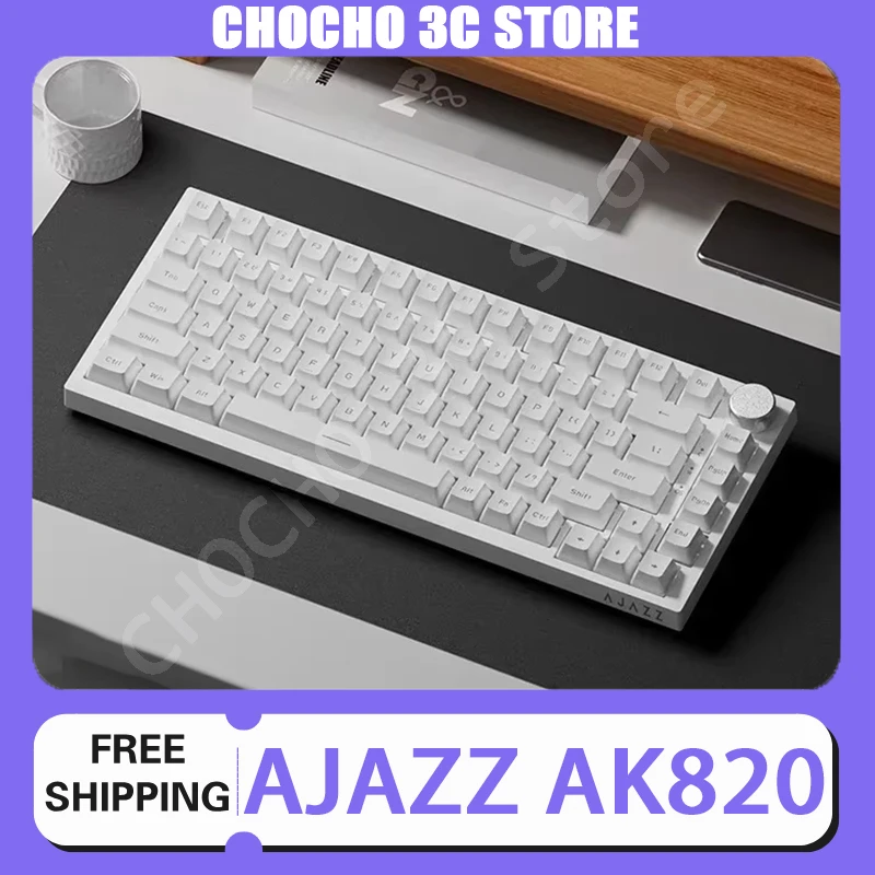 AJAZZ AK820 Mechanical Keyboard TFT Screen Multifunctional Knob Gaming Keyboard Three Mode RGB Gasket Customized Office Gifts