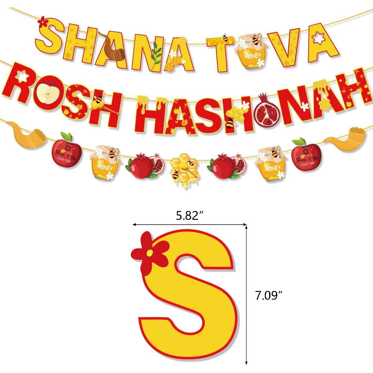 Banner de Hashanah Rosh, bandera de tirar de Hashanah de Happy Rosh, Baner de Shana Tova, bandera de romã