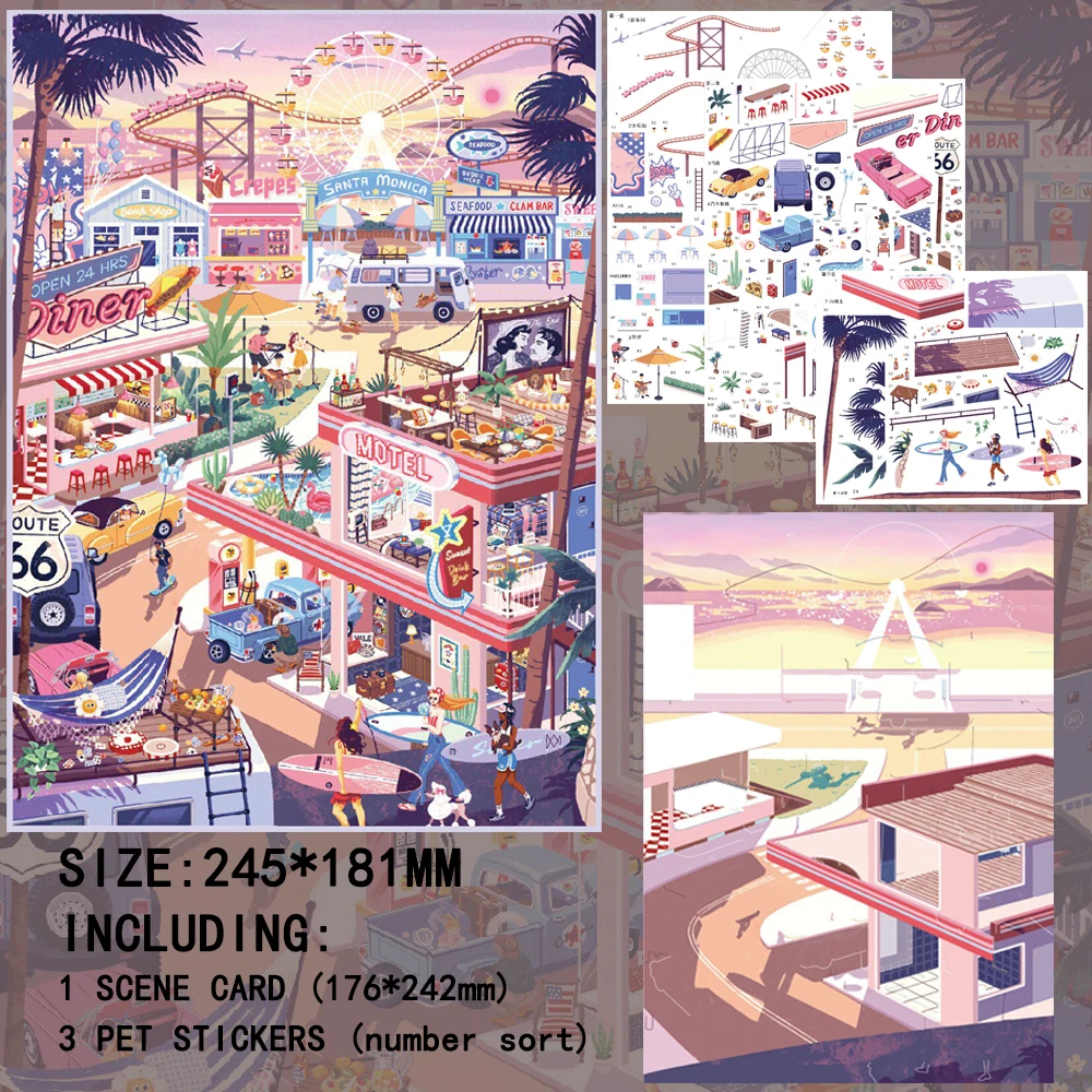 JIAMEI Kawaii World Tour Landscape Theme Cartoon 3D Miniature Scene Stickers DIY Handmade Stacking Fun Stress Relief Stickers