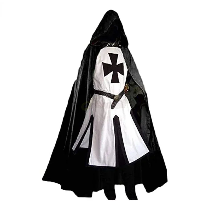 S-4XL Mens Medieval Crusader Knights Templar Tunic Cosplay Costumes Renaissance Halloween Surcoat Warrior Black Plague Cloa NM34 - view 2