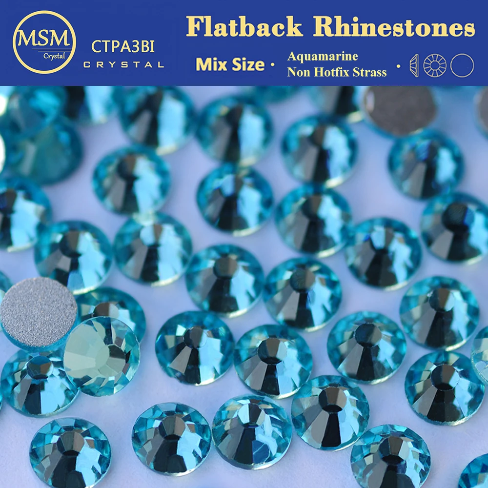 5A Aquamarin Strasssteine, nicht heißklebend, flache Rückseite, Glas-Strass für Nagelkunst und Kleidungsdekorationen, neue Stein-Nagelkunst-Zubehörteile – Detail 2