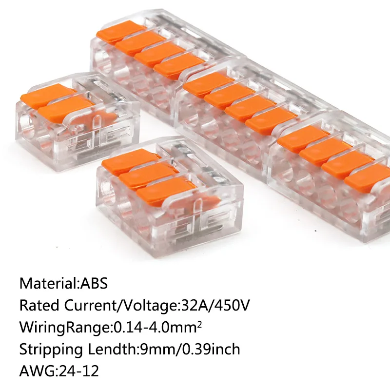 10pcs 3 Port Transparent Connector Quick Wiring Terminal  Press Type Wire Connection Terminal Combiner 2 Port 4 Port 5 Port