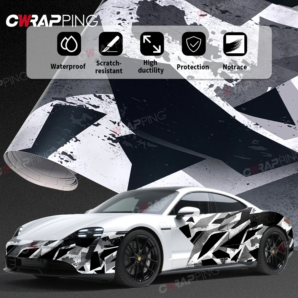 Camouflage Vinyl Wrap Film Auto Aufkleber Blase Free Gun Aufkleber Selbstklebende Schwarz Weiß Camouflage Natürliche Aufkleber Auto Dekoration