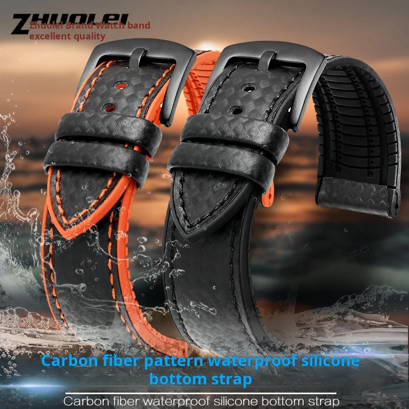 Für Seiko Tudor Tag Heuer Herren wasserdichtes Armband Silikon kautschuk Kohle faser Leder Uhren armband rot blau orange Armband