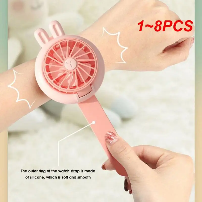 

1~8PCS Cartoon Wrist Small Fan Mute Usb Charging Student Mini Portable Strap Toy Gift Fans Cute Colorful Lighting Cooling