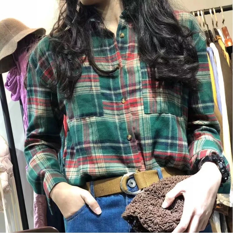 

Spring and Autumn new colorful stylish personalized retro Hong Kong style sub-shirt women loose casual design long-sleeved shirt