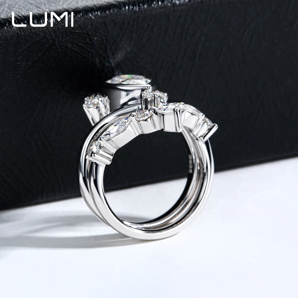LUMI 3ct Waterdrop مويسانيتي مجموعة قابلة للتكديس خاتم S925 الفضة غرامة مجوهرات حفلة الذكرى عيد ميلاد الحاضر مختبر الماس #5