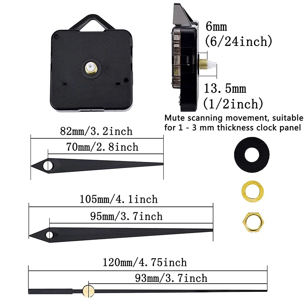 Clock Movement Mechanism 3/25 Inch Maximum Dial Thickness 1/ 2 Inch Total Shaft Length Silent Clock Movement