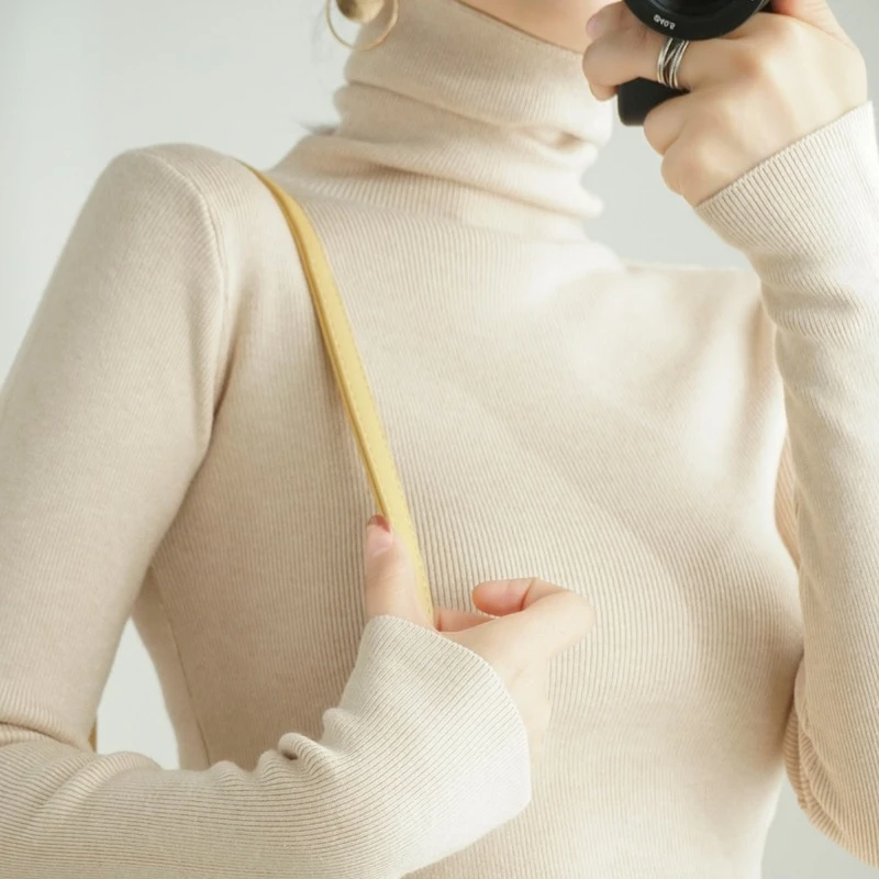 2025 Korean Chic Casual Versatile Knitted Solid Slim Pullover Autumn Winter Turtleneck Women Sweater Female Simple Warm Jumpers