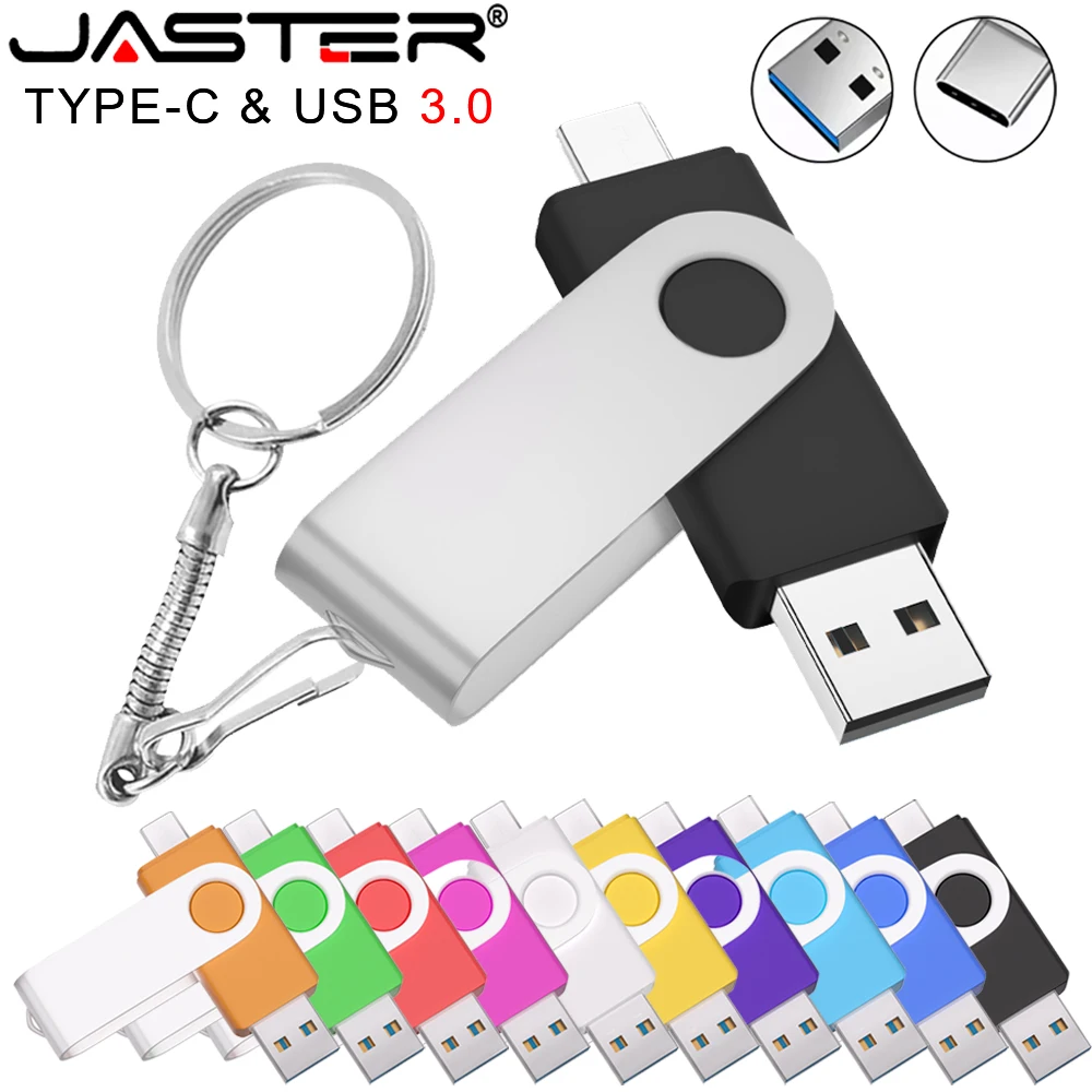 

Type-C High Speed USB3.0 Flash Drive 2 IN 1 360°Rotate Freely Silver Clip Pen Drive Multi-format Compatible U Disk Real Capacity
