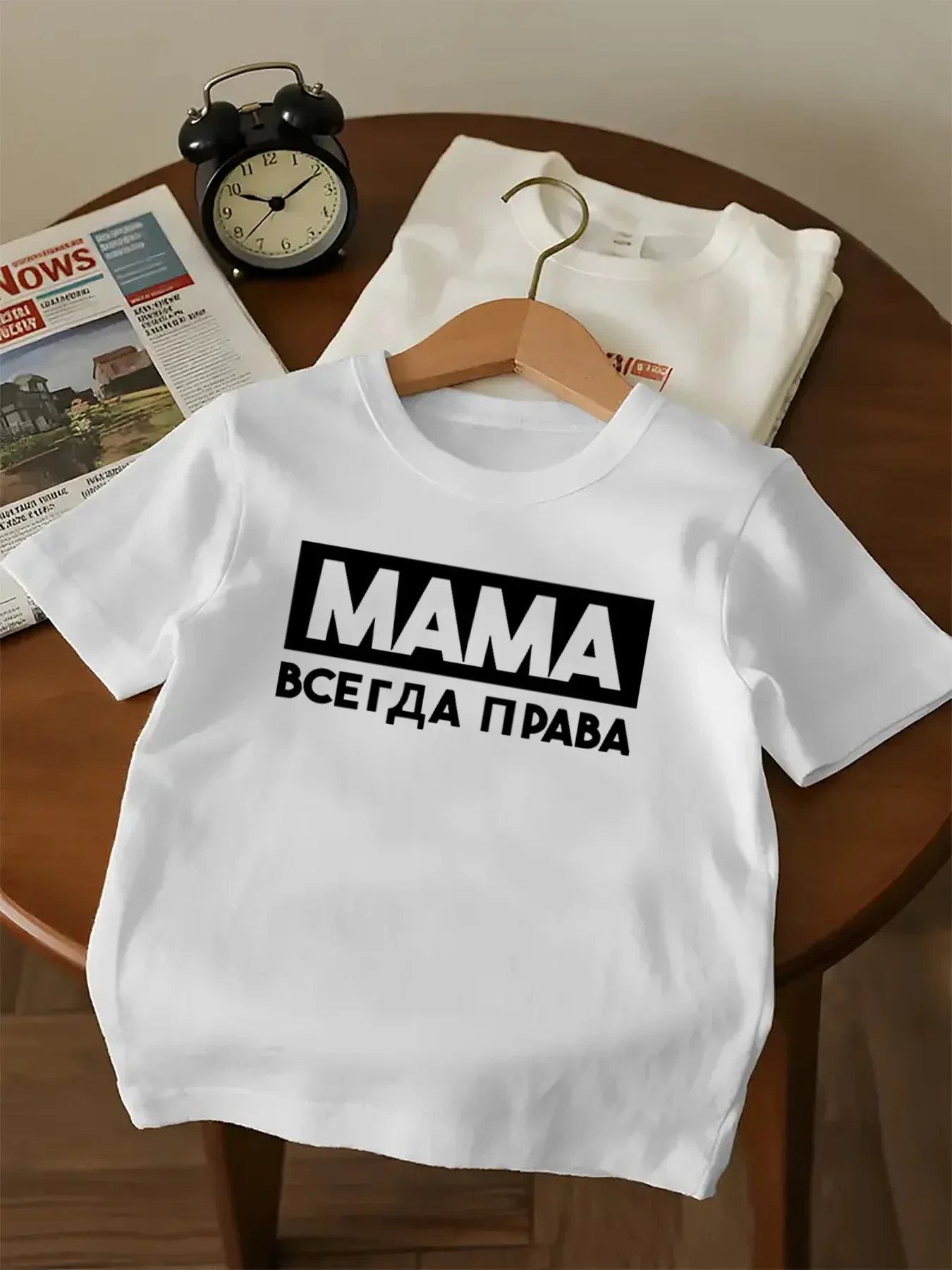 Children Casual T Shirt Funny Mama Always Right Russian Quote Letter Pattern Print Short Sleeve Kids Family Trendy Summer Tops