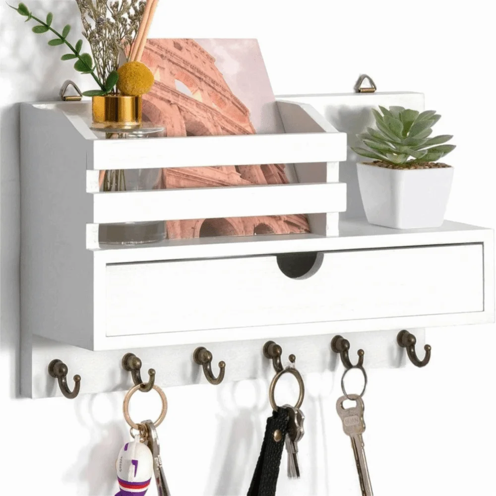 Solid Wood Wooden Wall Mounted Storage Rack With Drawer Simple Design Wall-Mounted Storage Rack Natural Appearance