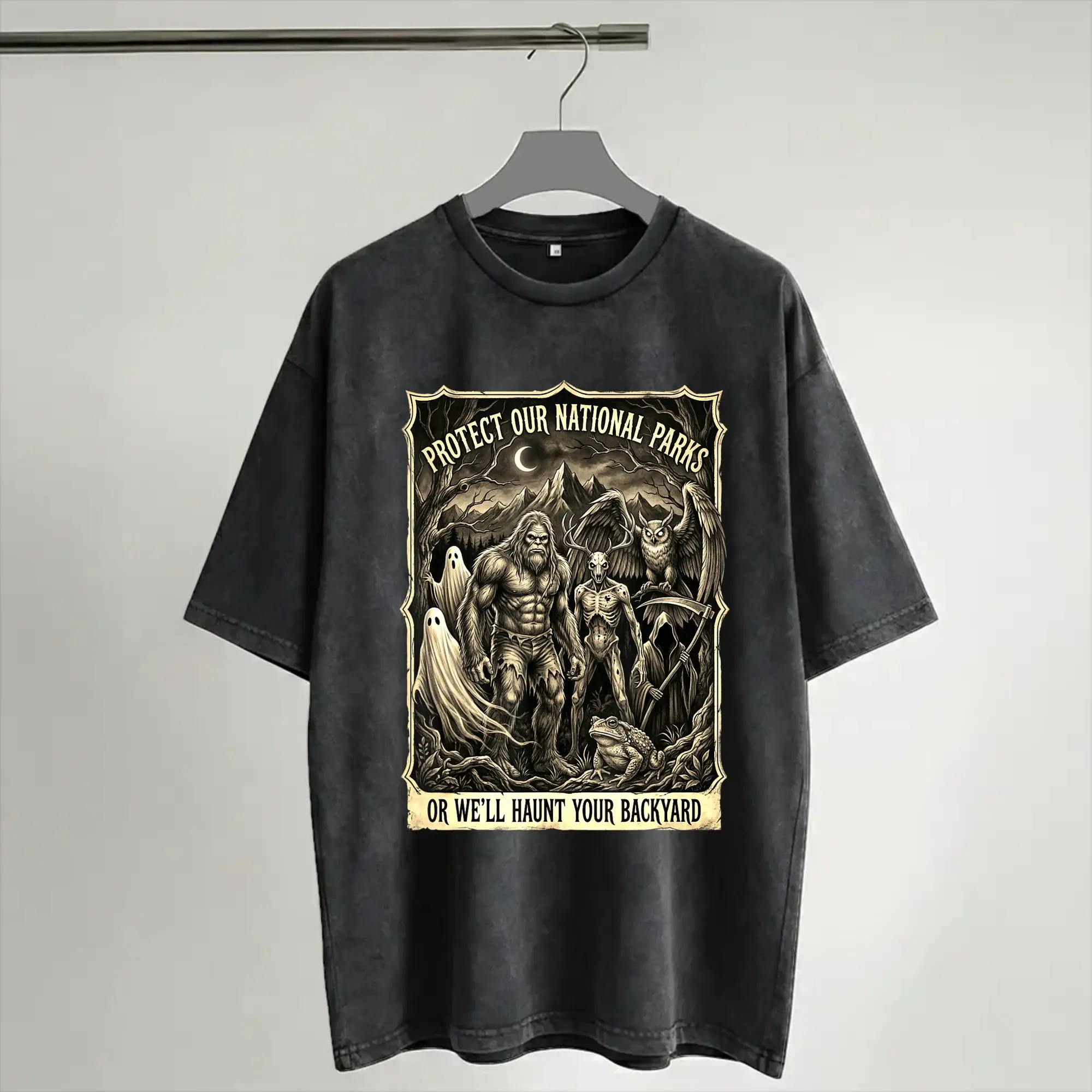 Protect Our National Parks Or Well Haunt Your Backyard T Shirts Hip Hop Washed Short Sleeve High Street T-Shirt Streetwear