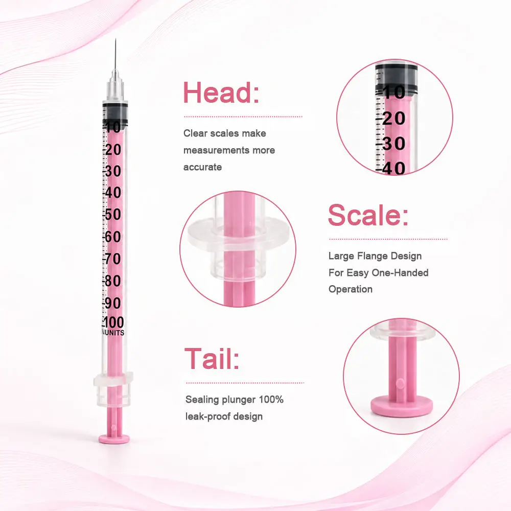 Veterinary Insulin Syringe, Anti-leak Piston,30G 31G Needle 0.5ml 1ml for Pets Disposable Insulin Syringe With Fixed Needle